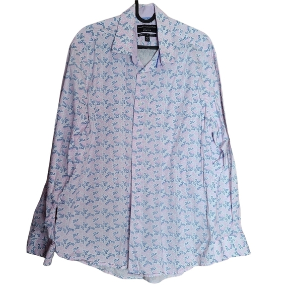 Report Collection Performance stretch pink blue long-sleeved Button-down  shirt - Picture 1 of 16